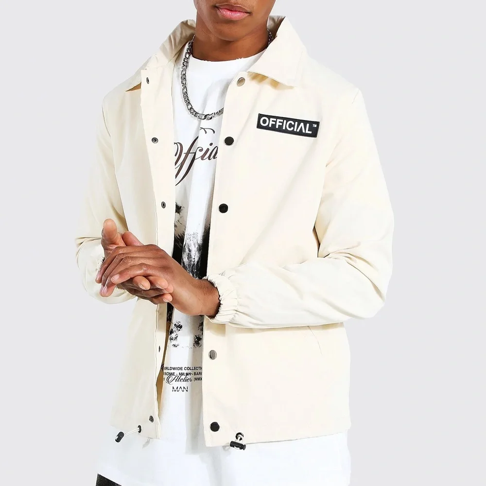 Boohoo Man Official Branded Cream Woven Coach Jacket - Picture 1 of 7